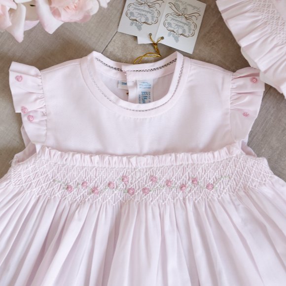 Girls Dress Pink Smocked Size 3 Months with Bonnet Feltman Brothers NWT - Picture 2 of 4
